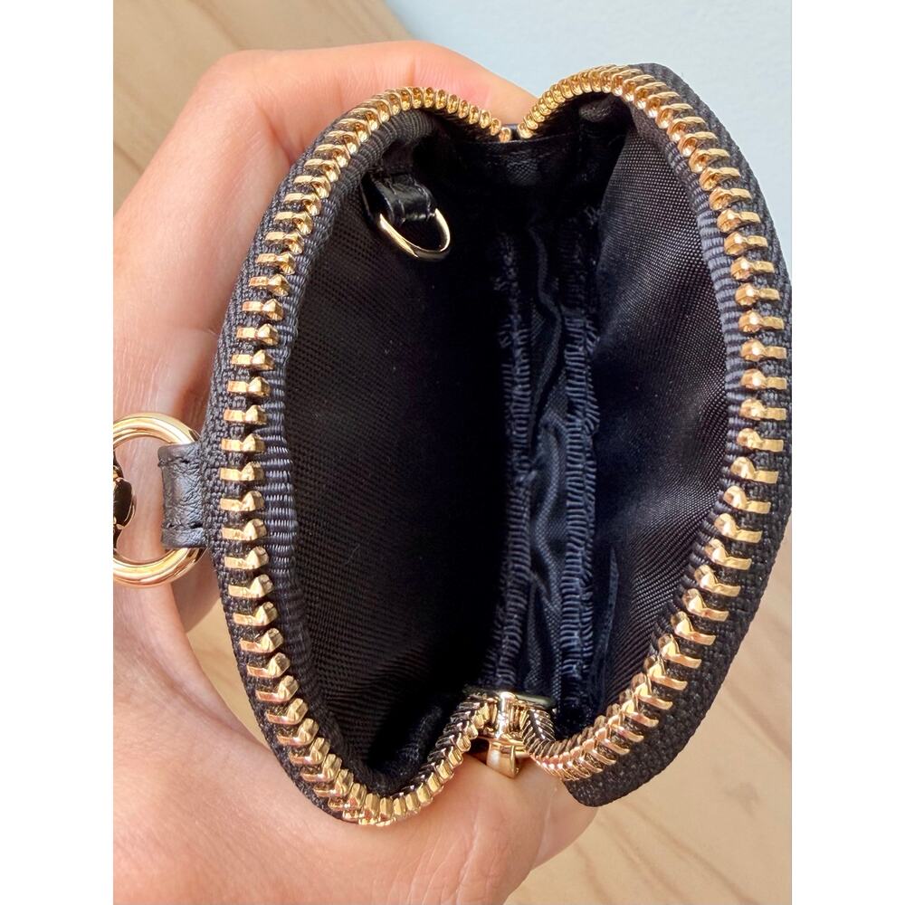 NEW Bandolier Mini Round Pouch Black Leather Gold Tone Hardware Bag Charm Flair - Picture 8 of 8